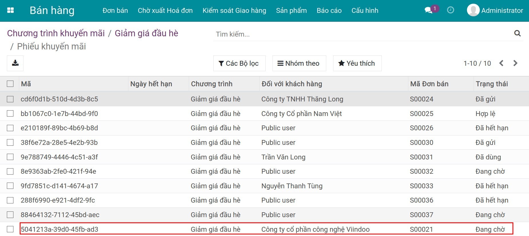 Danh sách phiếu khuyến mãi được tự động tạo
