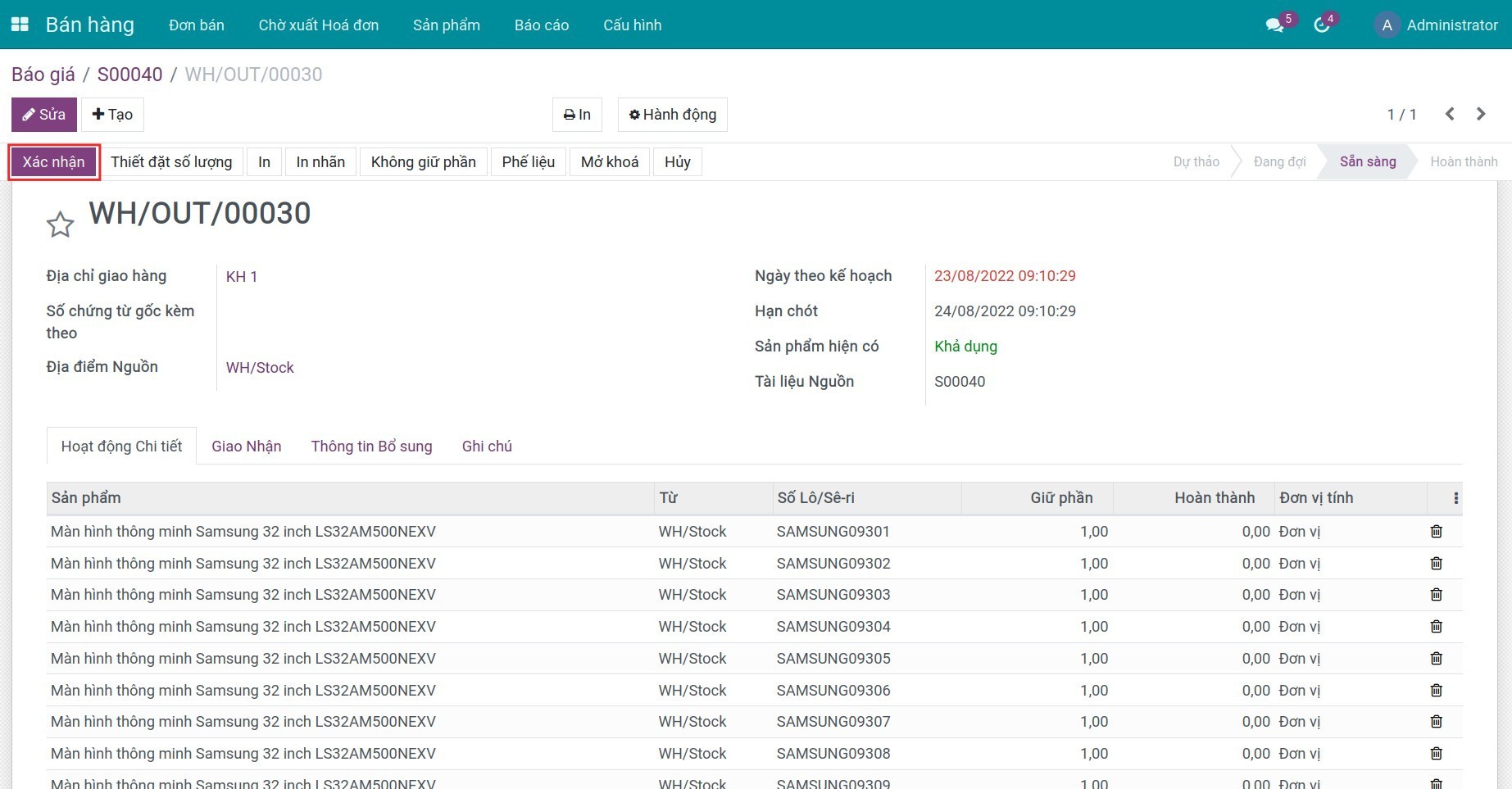 Confirm Stock delivery order