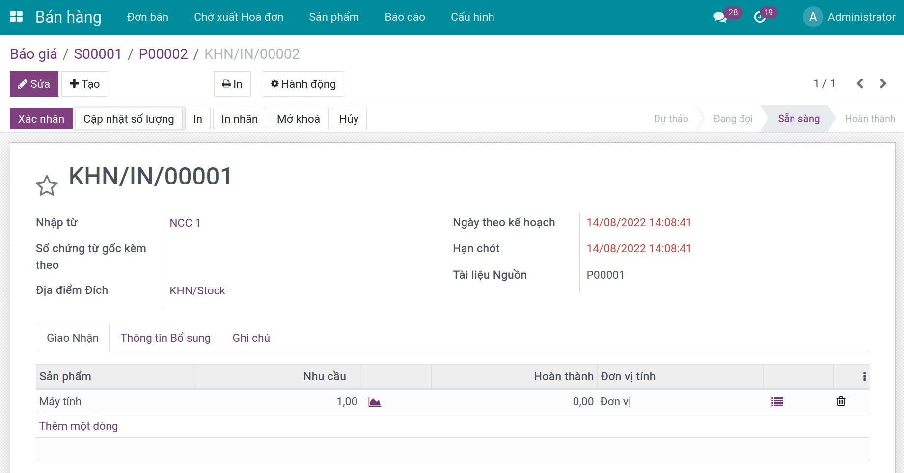 Phiếu nhận hàng