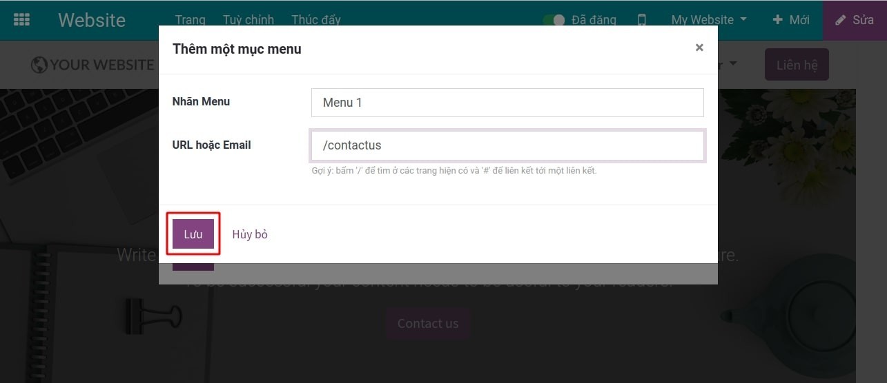 Thêm hạng mục menu