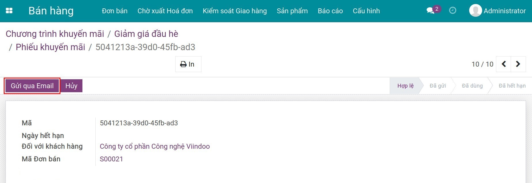 Gửi phiếu khuyến mãi qua email tới khách hàng
