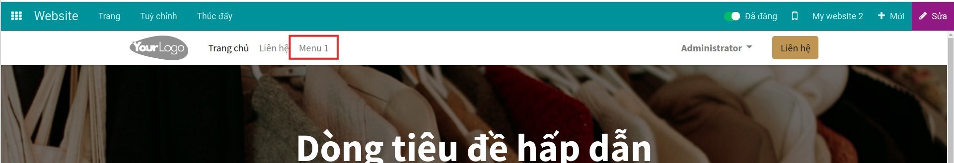 Mục menu trên thanh menu chính