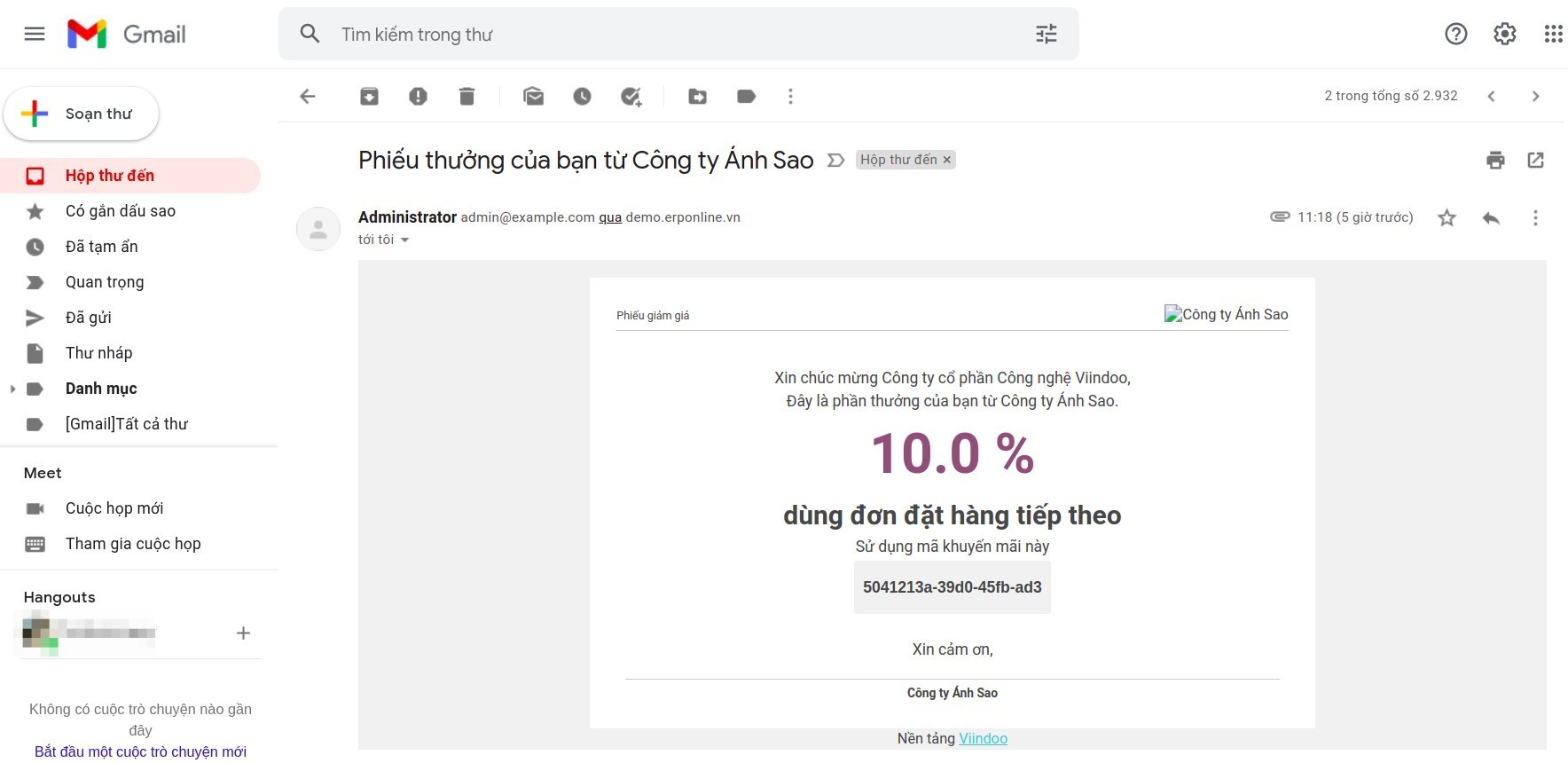 Mã khuyến mãi giao diện khách hàng