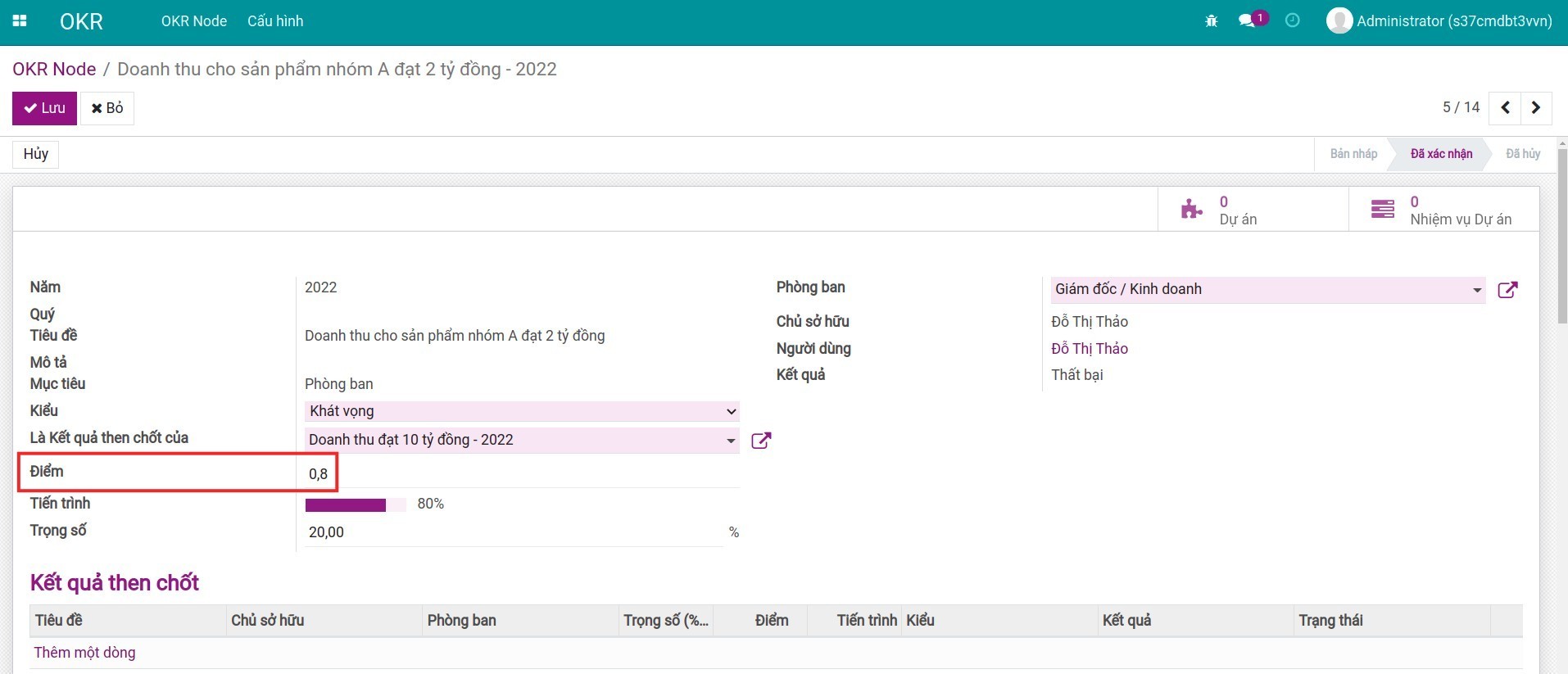 Cập nhật điểm cho từng OKR node