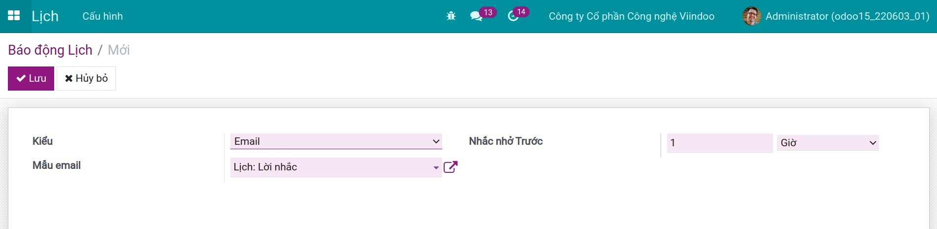 Email nhắc nhở lịch