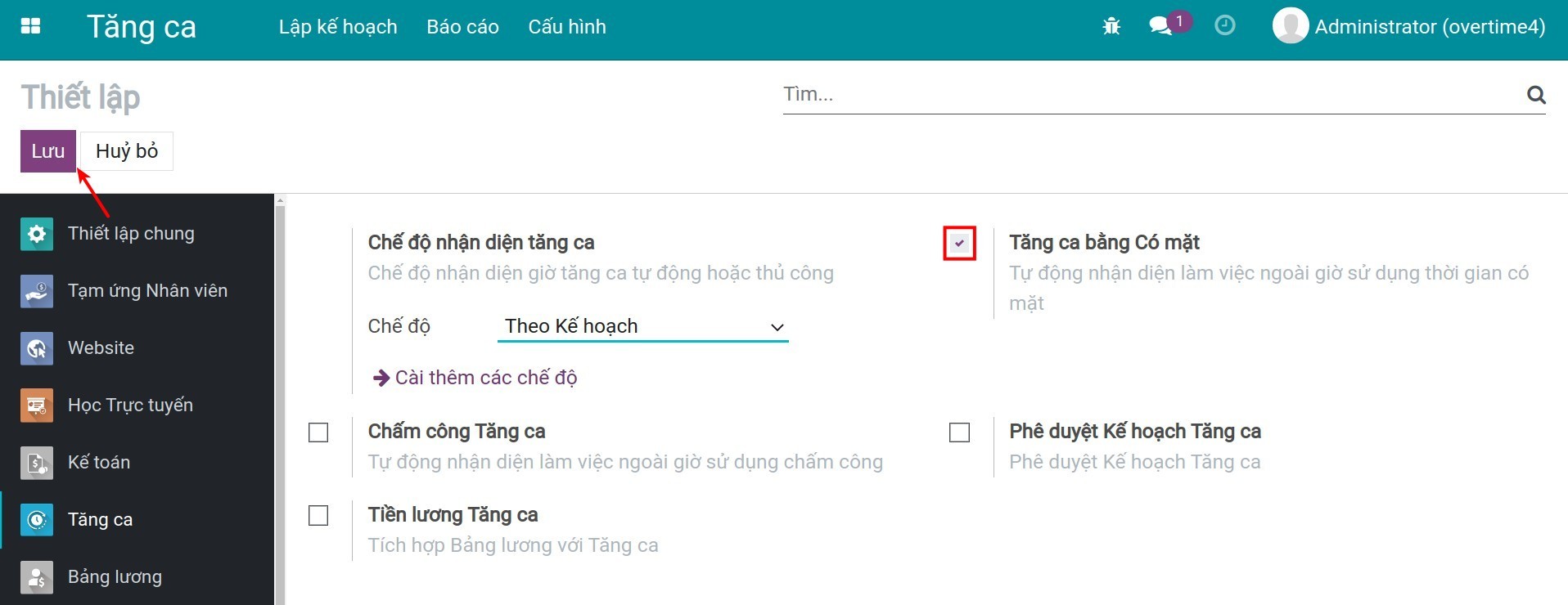 Tăng ca bằng có mặt