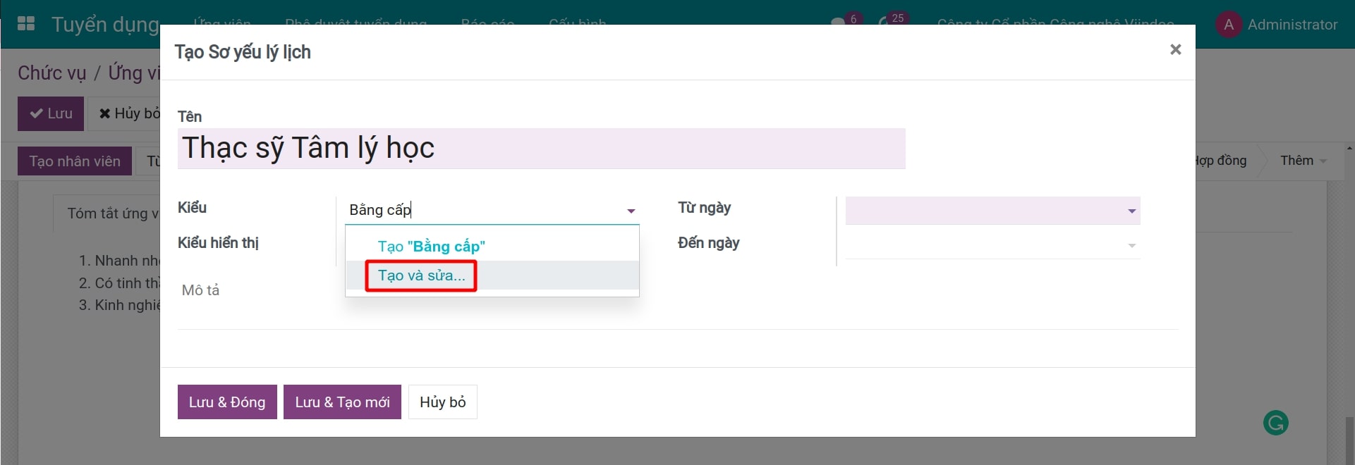 Tạo và sửa kiểu sơ yếu lý lịch