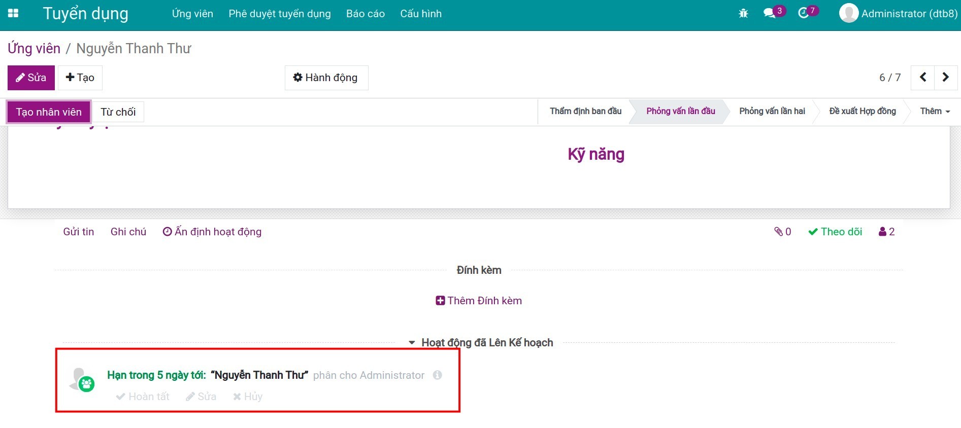 Ấn định hoạt động về buổi phỏng vấn