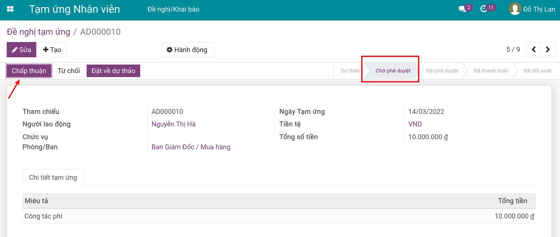 Bấm Chấp thuận