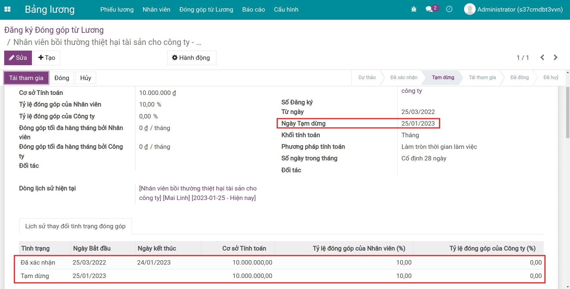 Tình trạng của Lịch sử thay đổi tình trạng đóng góp