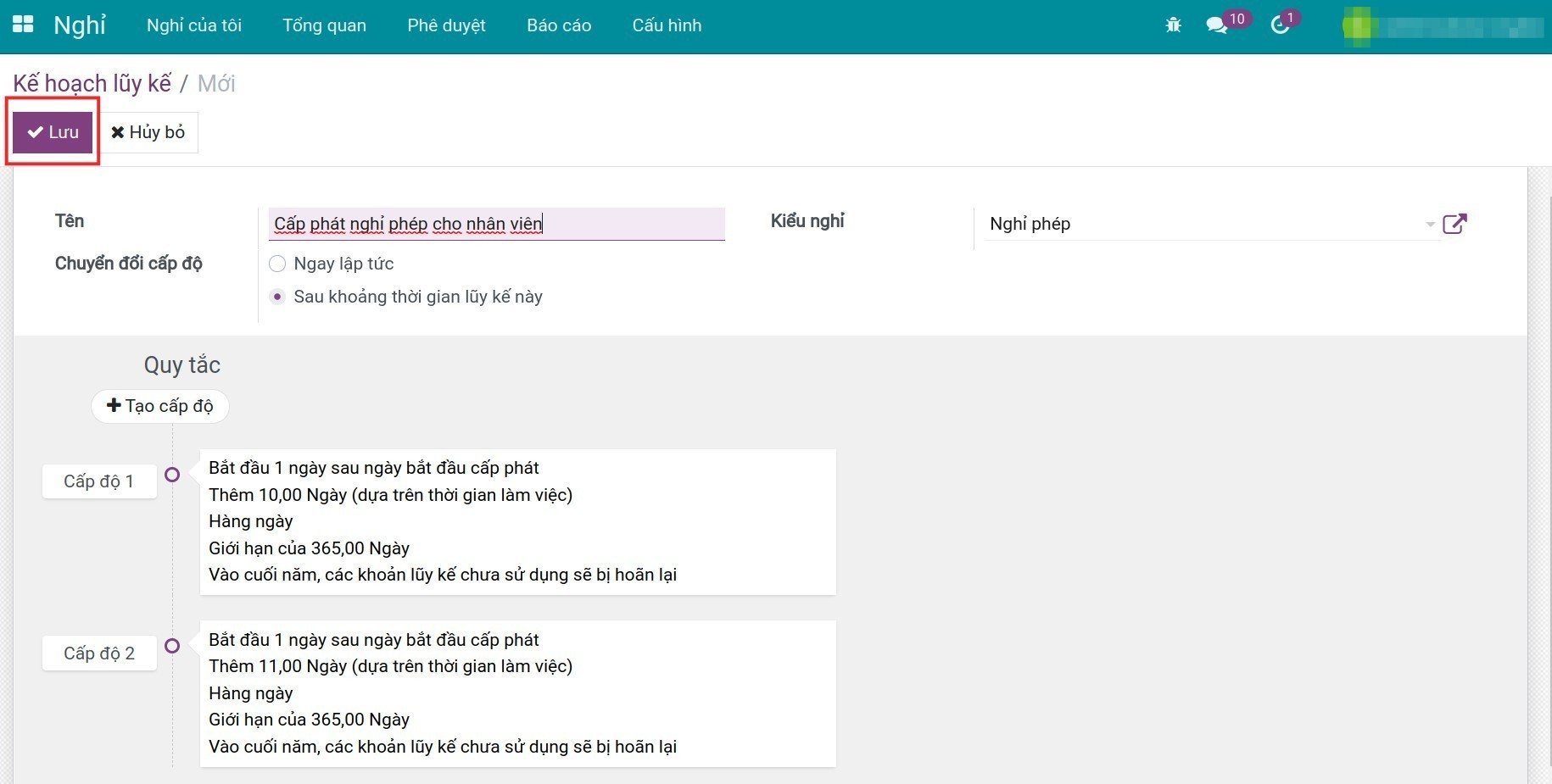 Lưu kế hoạch luỹ kế