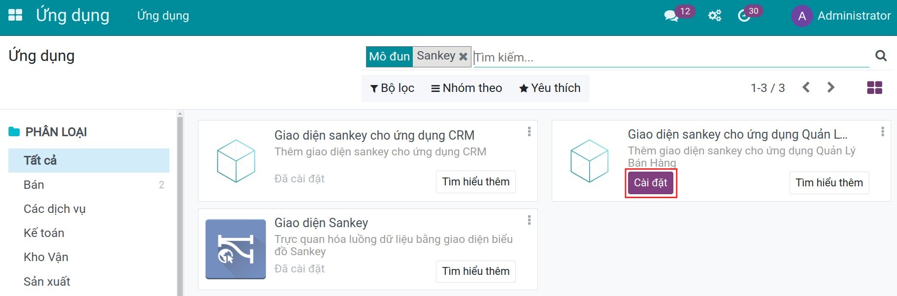 Cài đặt biểu đồ Sankey cho ứng dụng Bán hàng - Viindoo