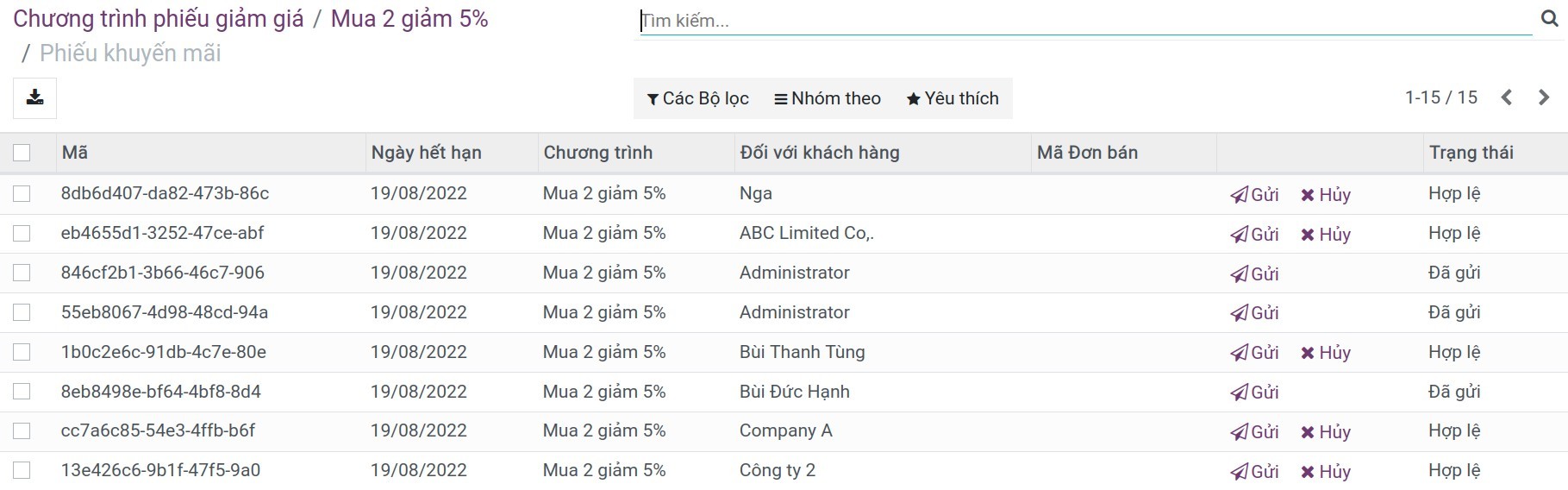 Xem trạng thái của phiếu khuyến mãi