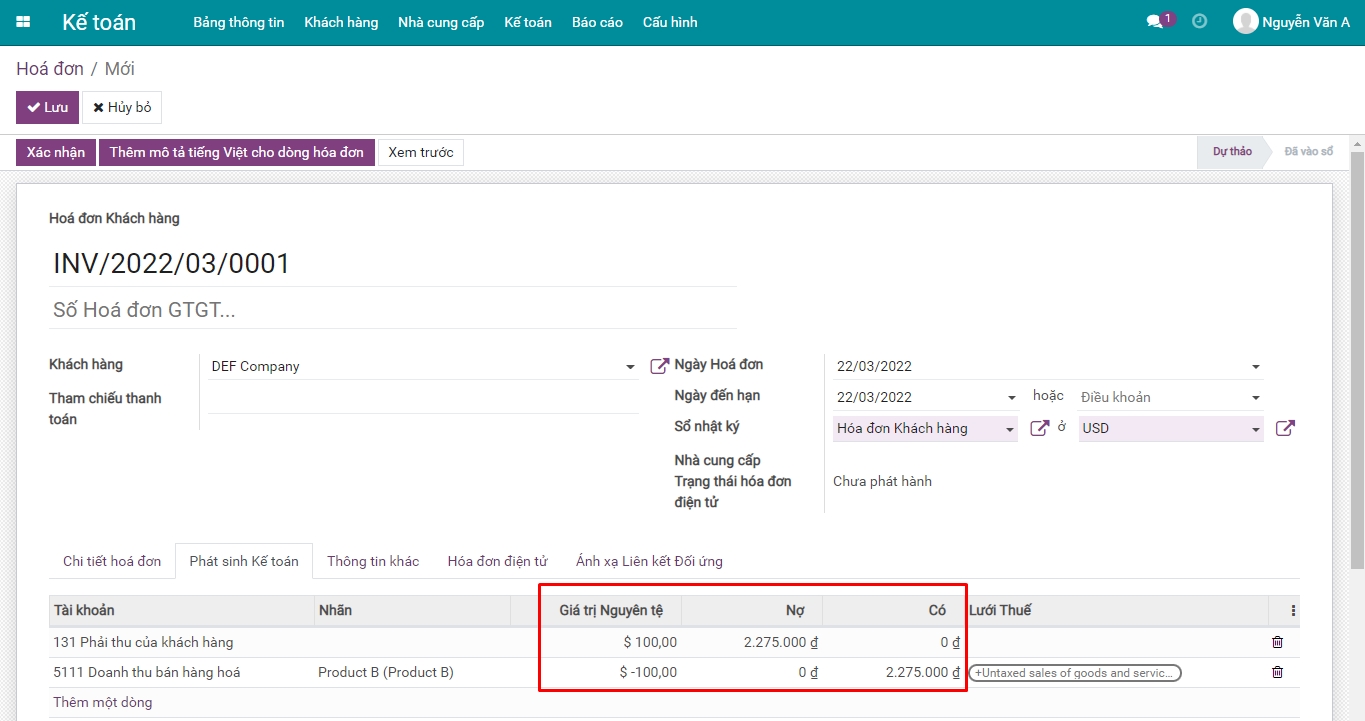 Quy đổi tỷ giá trên hóa đơn khách hàng Viindoo 