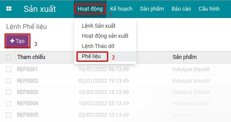 Tạo lệnh phế liệu thủ công