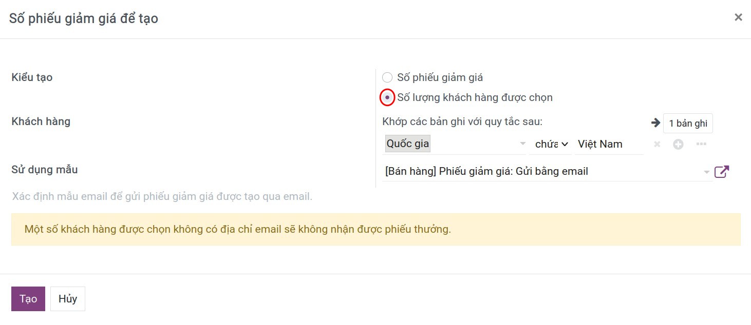 Tạo phiếu giảm giá cho nhóm khách hàng cụ thể