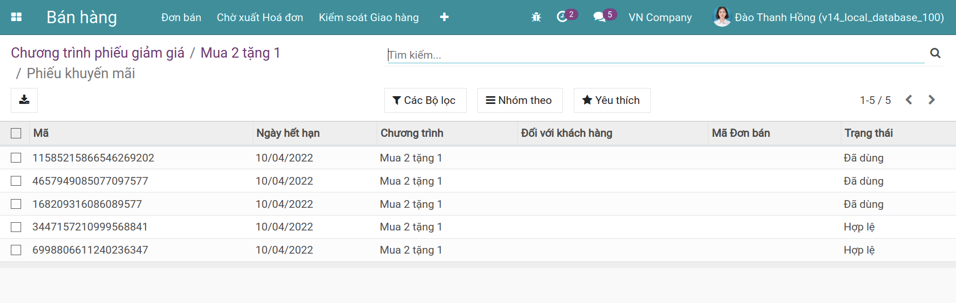 Xem trạng thái của phiếu khuyến mãi