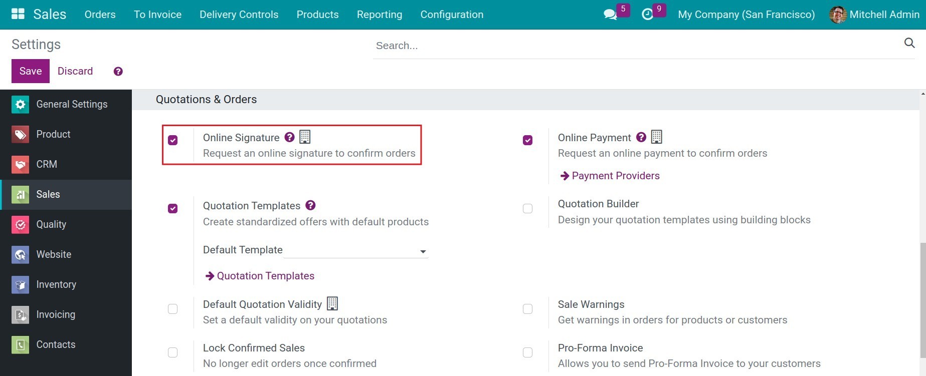 Enable the online signature in Viindoo