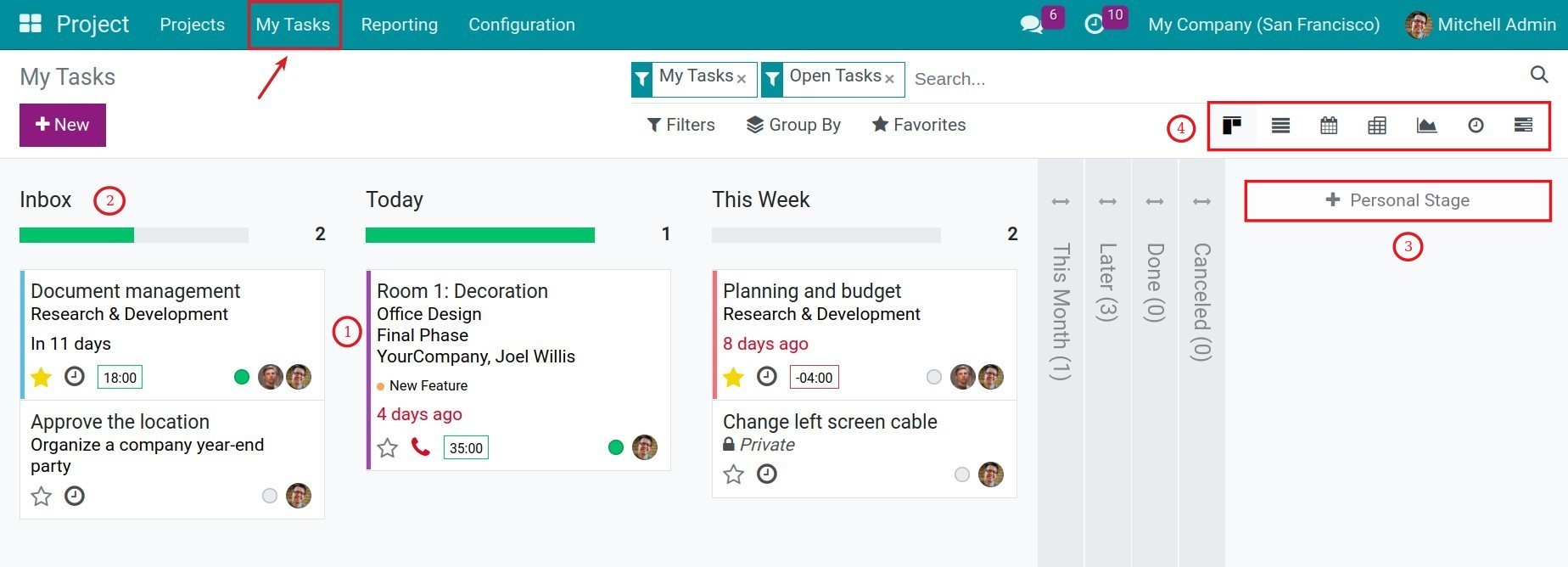 My tasks menu - Viindoo Project