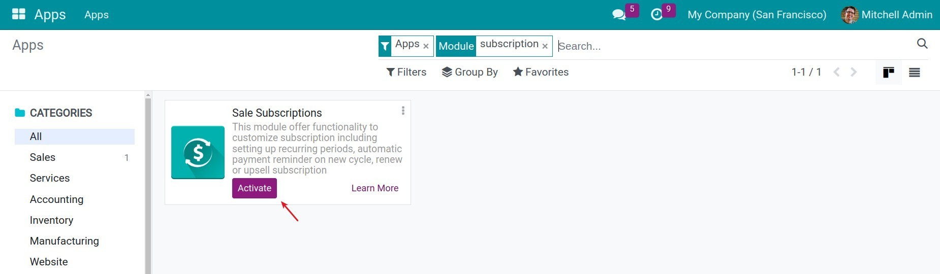Installing sale subscription app