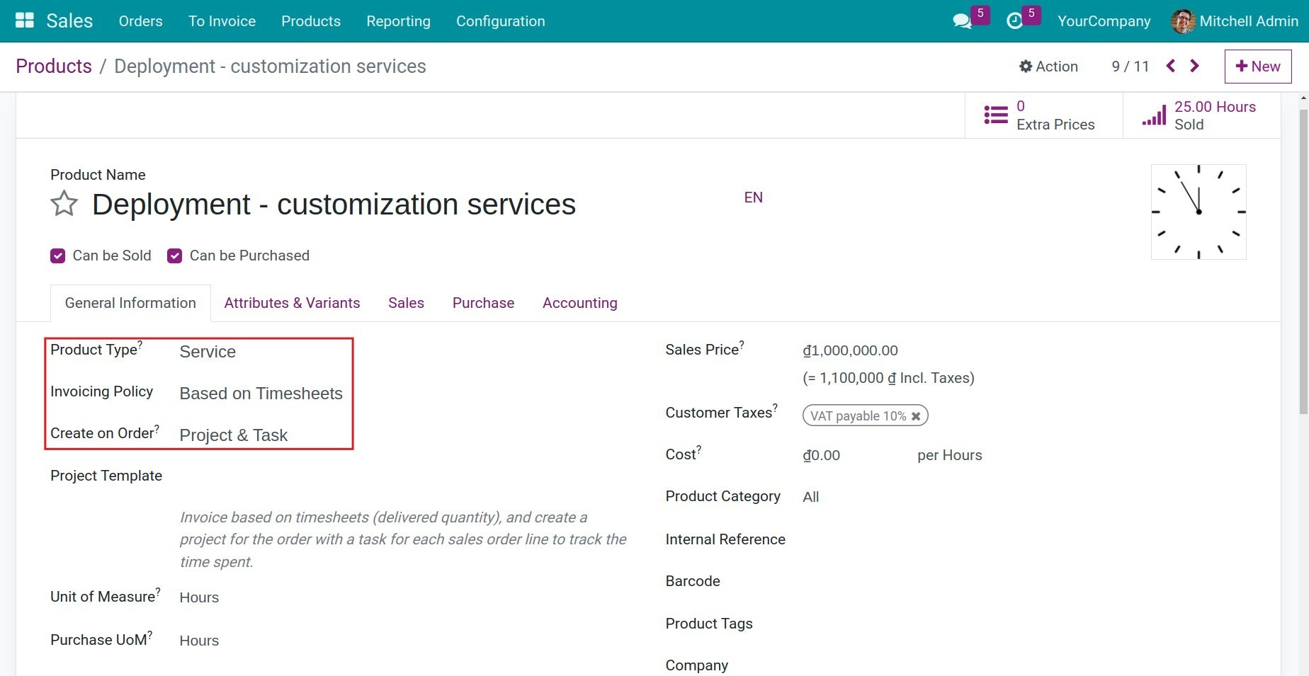 Service product configuration Viindoo