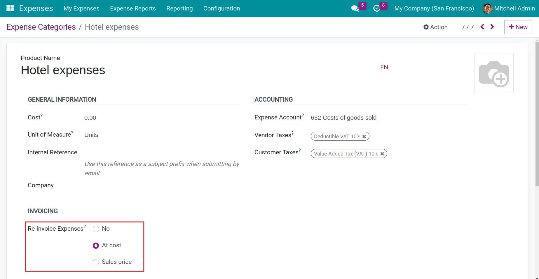 Configure expense product
