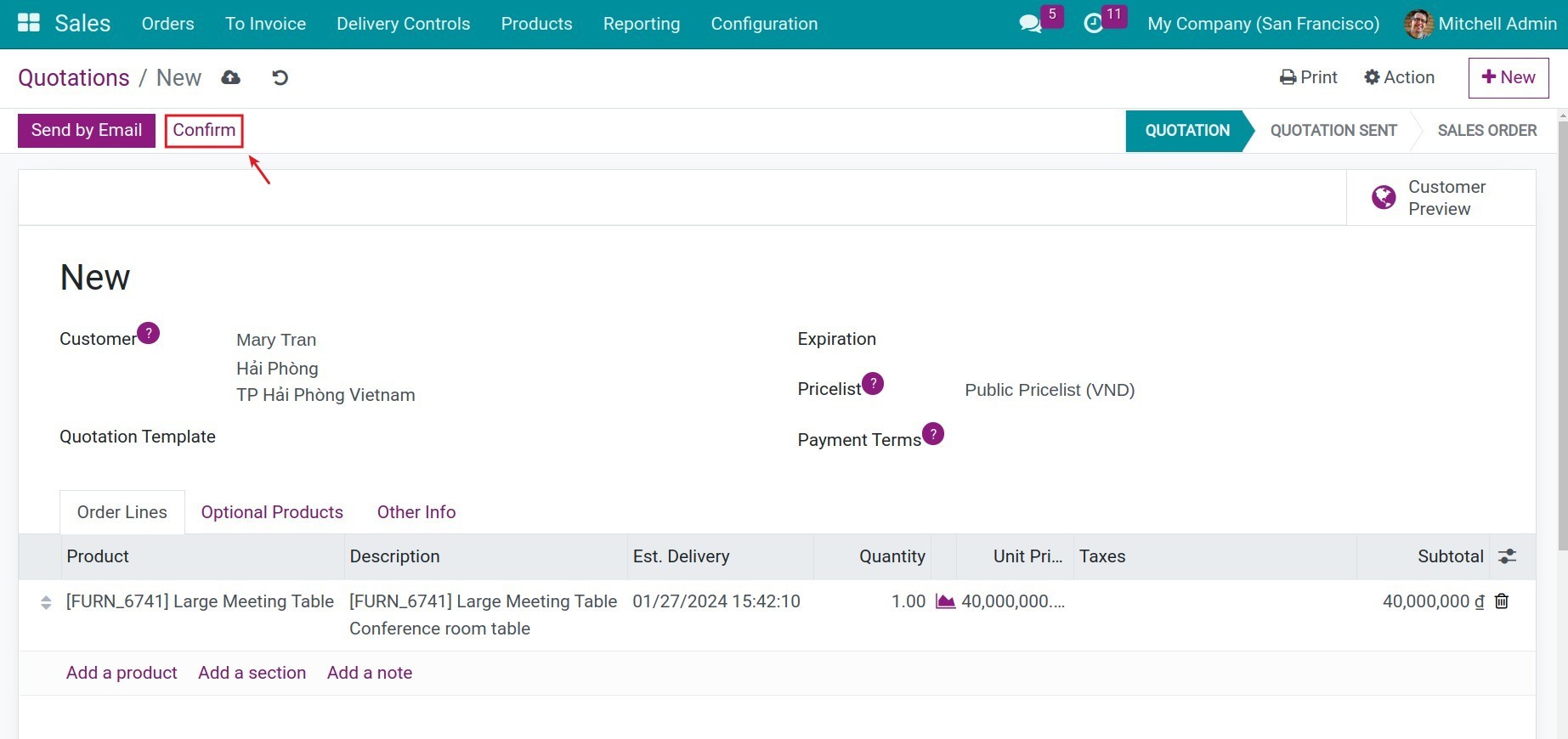 Confirm sales order - Viindoo