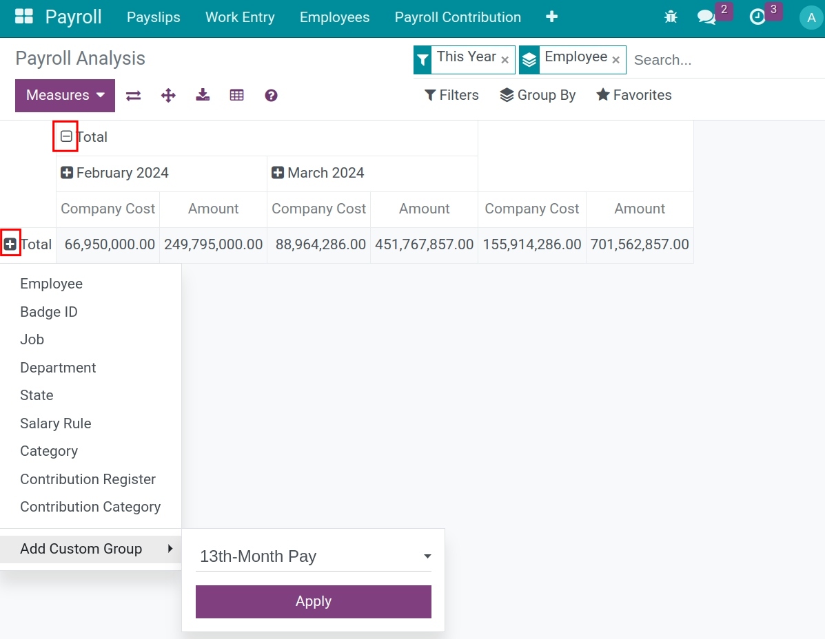 Combine the report criteria - Viindoo Payroll app
