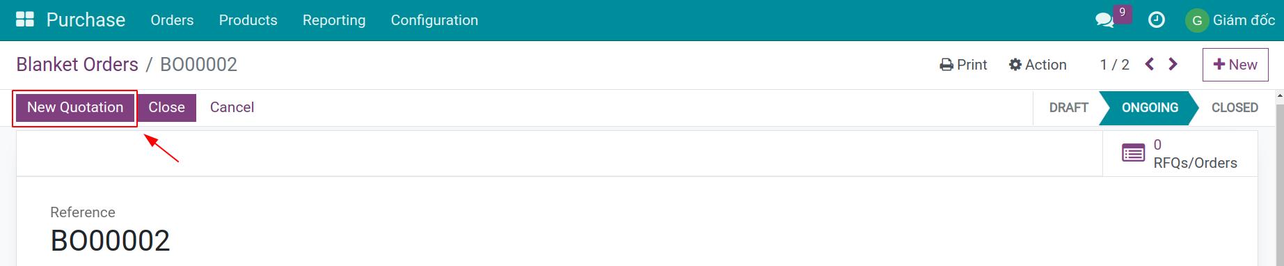 Create a RFQ from the Purchase agreement view