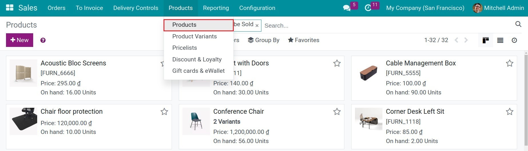 List of products in Sales - Viindoo.