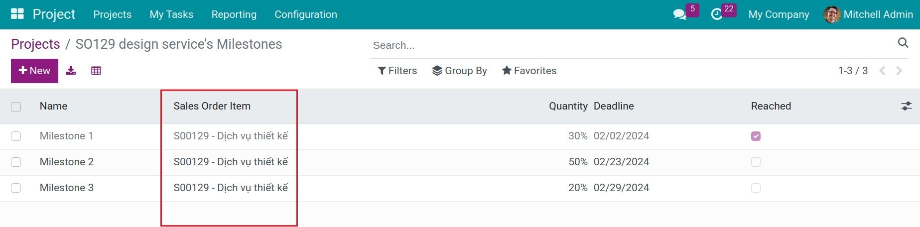 Attach sales orders to project milestones