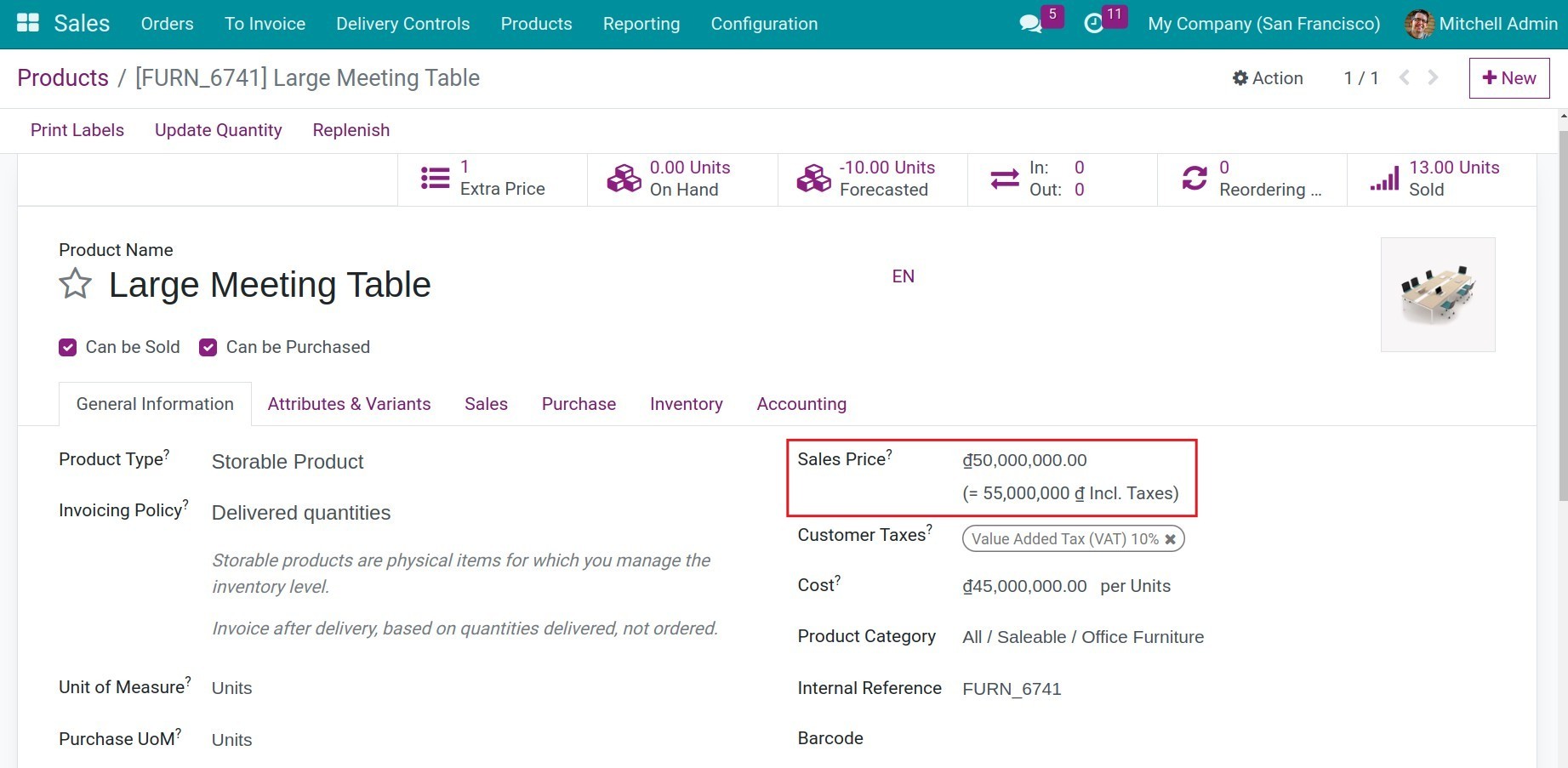 Configure sales price on product form - Viindoo