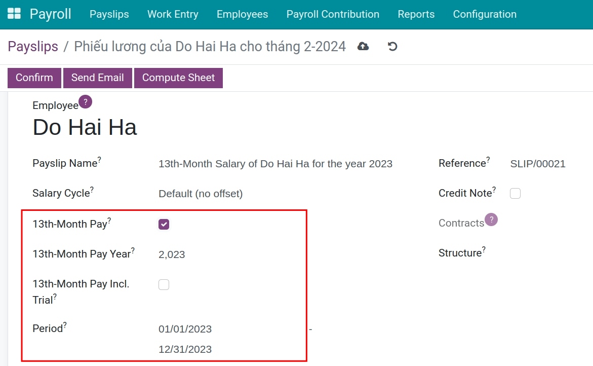 Viindoo 13th-Month payslip