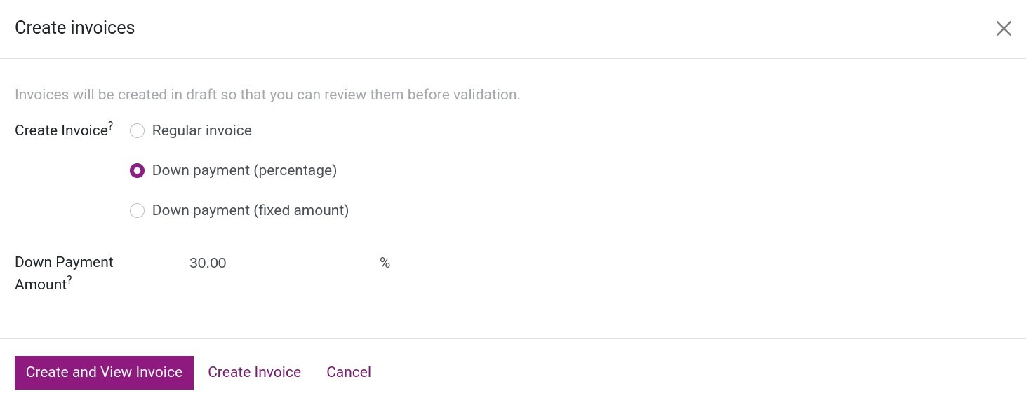 Create invoice in sales order- Viindoo