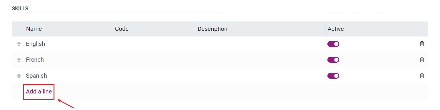 Add skills to the skill type in Viindoo