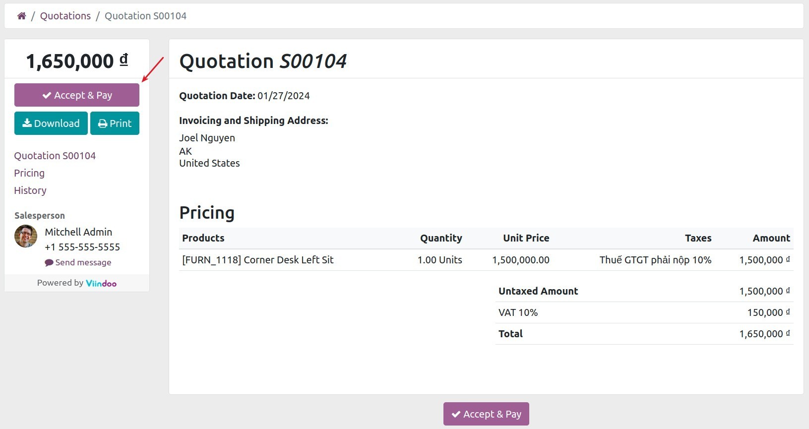 Accept & Pay Quotation Online Payment - Viindoo.