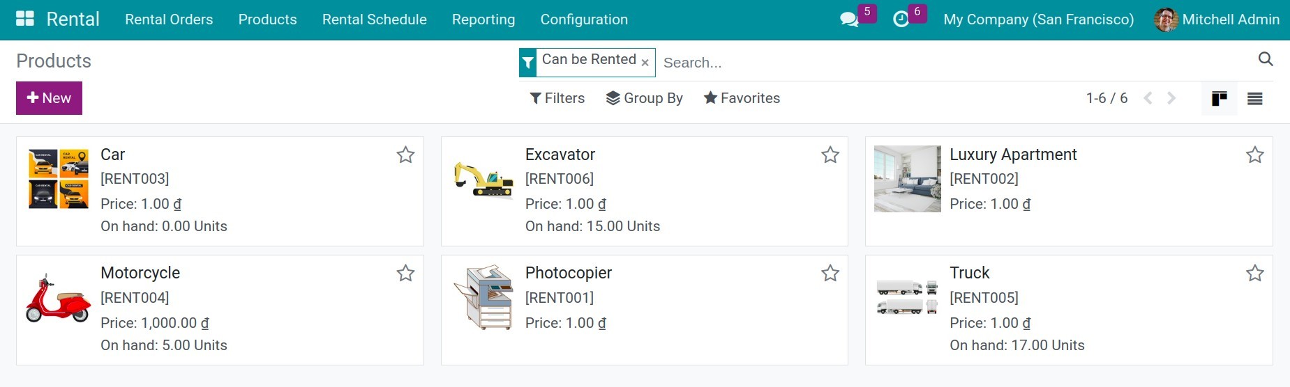 Products can be rented