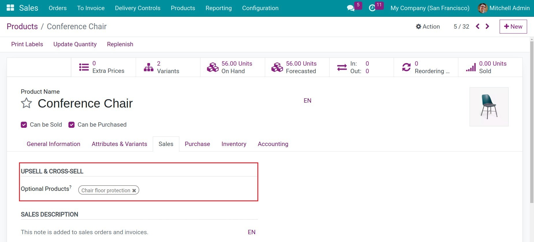 Configure the optional product in Sales - Viindoo.
