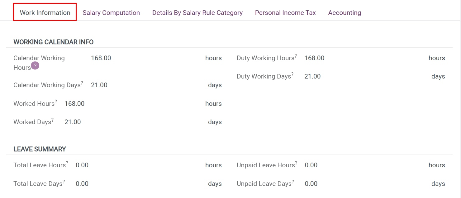 Working Calendar Info in Viindoo