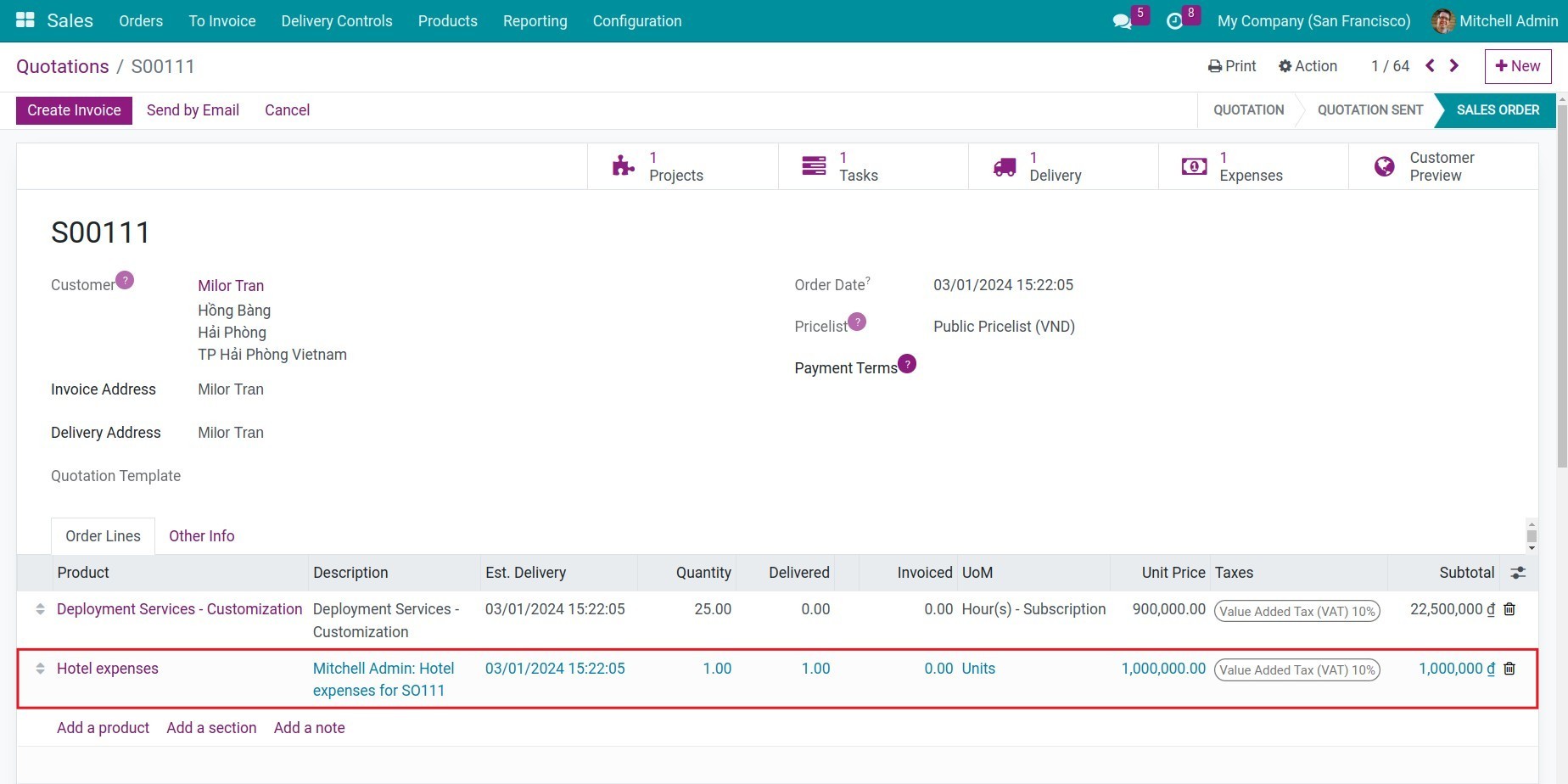 Expenses set on the order to re-invoice to customers.