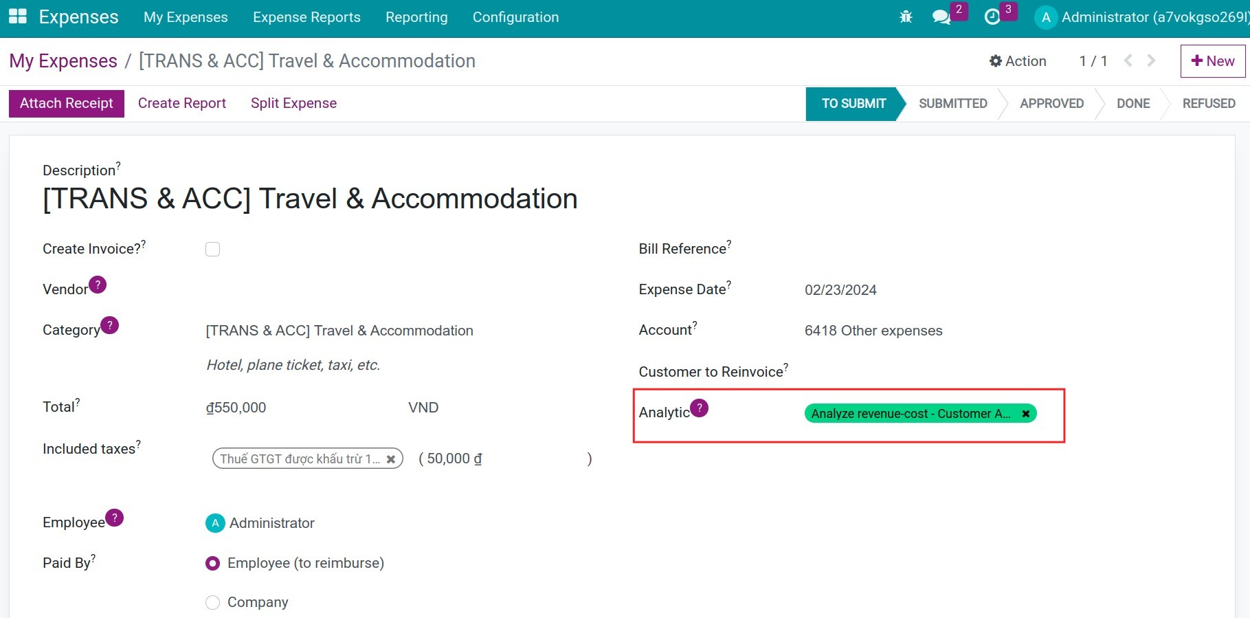 Track costs from project expenses - Viindoo Accounting app