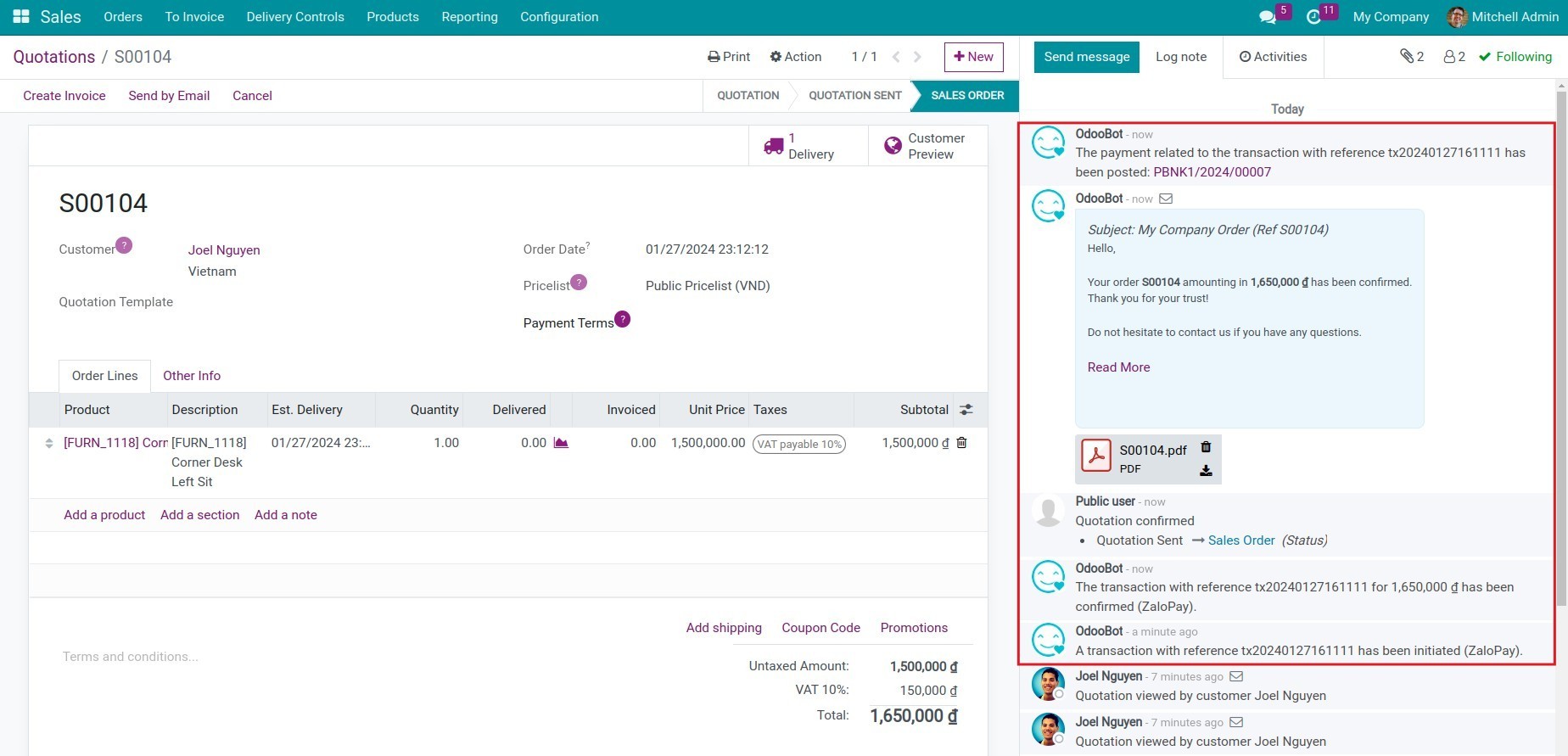 Online payment to confirm the order via an online payment service provider - Viindoo.