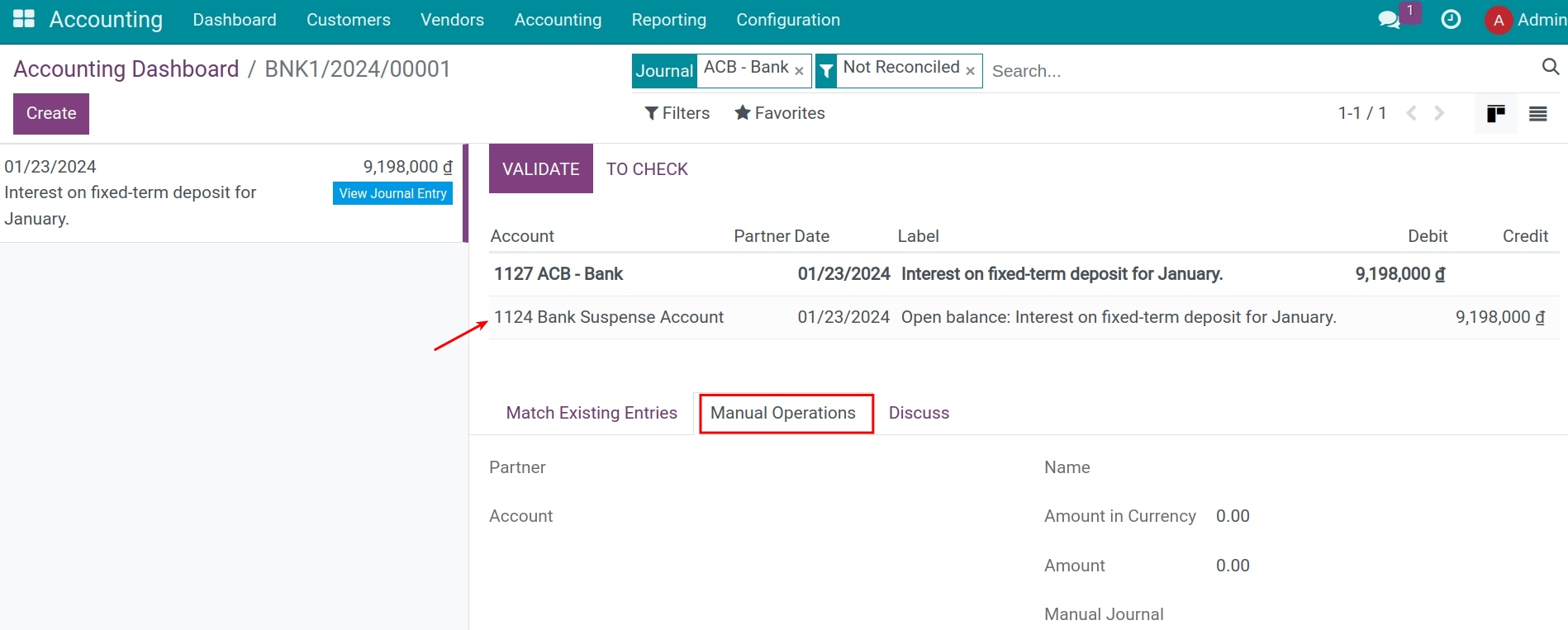 Choose the accounting account of interest