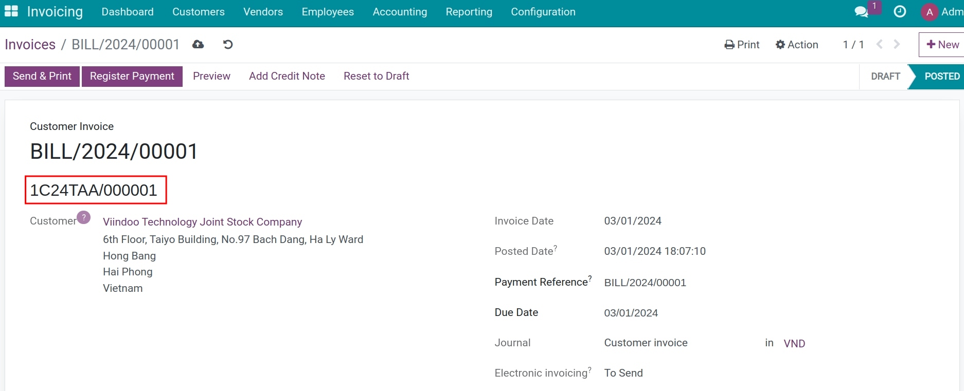 Journal items in Viindoo accounting app