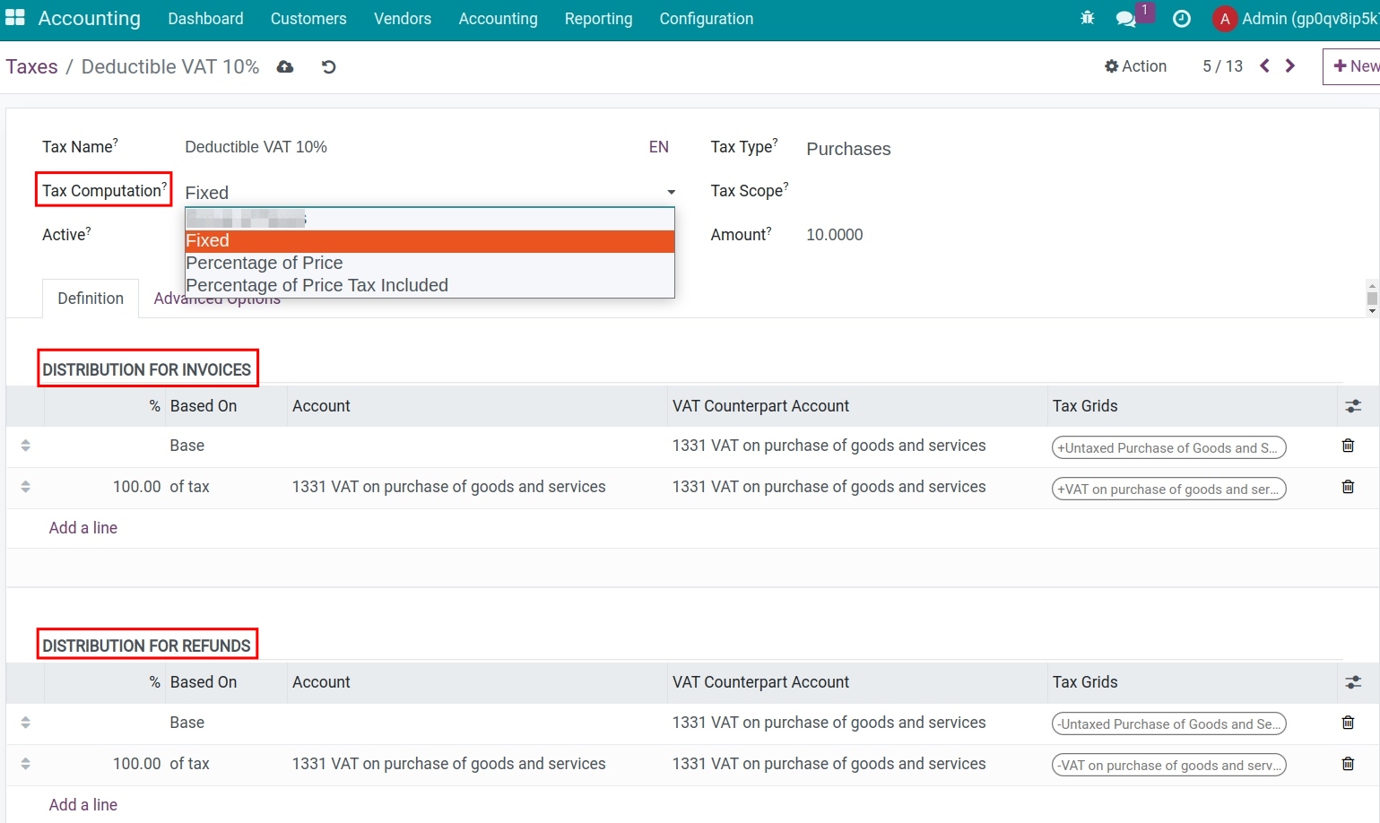 Tax distribution in Viindoo