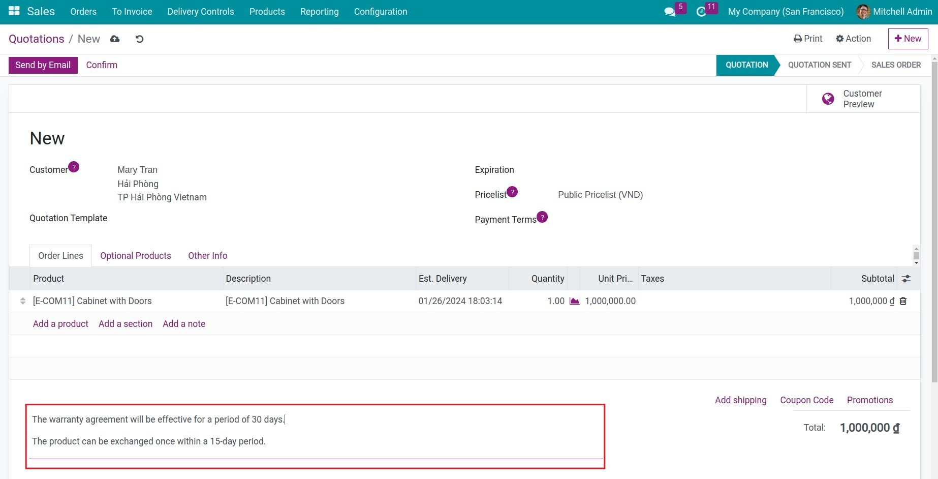 Add terms & conditions manually in the sales order