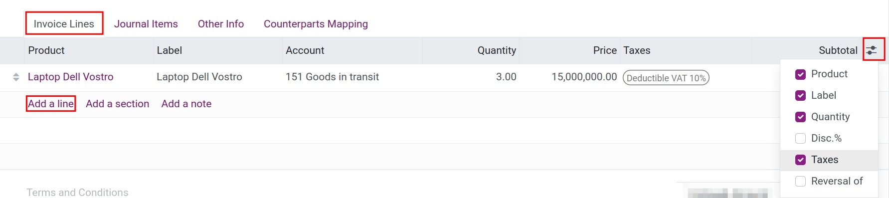Information of the Purchase order linked with the bill.
