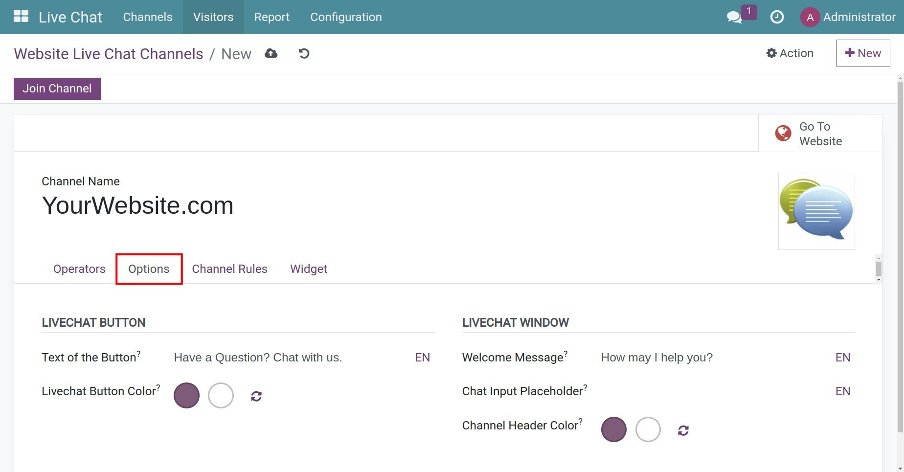 Settings up of options