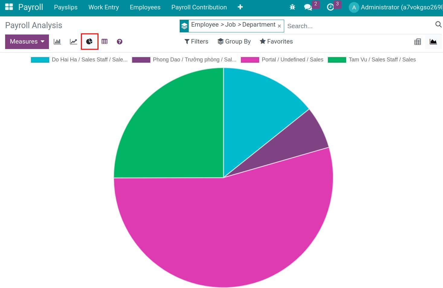 Pie chart of payroll analysis - Viindoo Payroll app