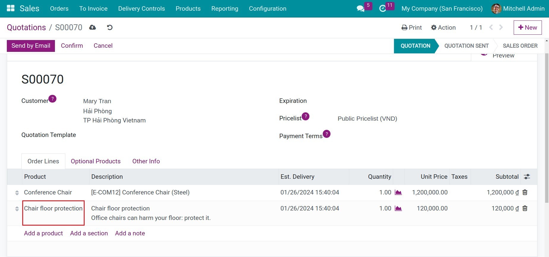 Use optional products in Sales- Viindoo.